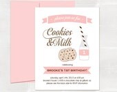 cookies and milk birthday invitation. pink. printed and handmade. Il_170x135