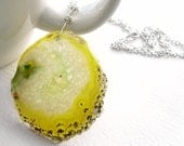 Druzy Agate Necklace, Lemon Yellow Agate Slice Pendant