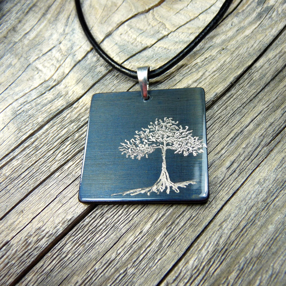 TREE of LIFE Pendant. Square Blue Tree Pendant