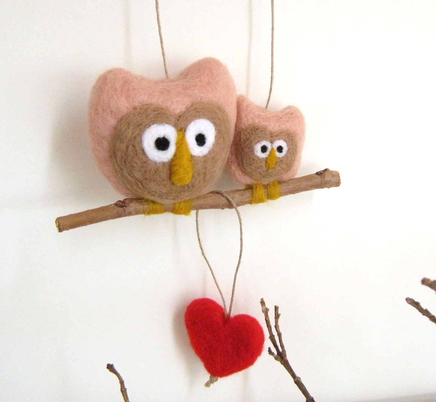 Needle Felted "Mother and Child " Owls Ornament - Wool Hoot Mom -  Mothers Day