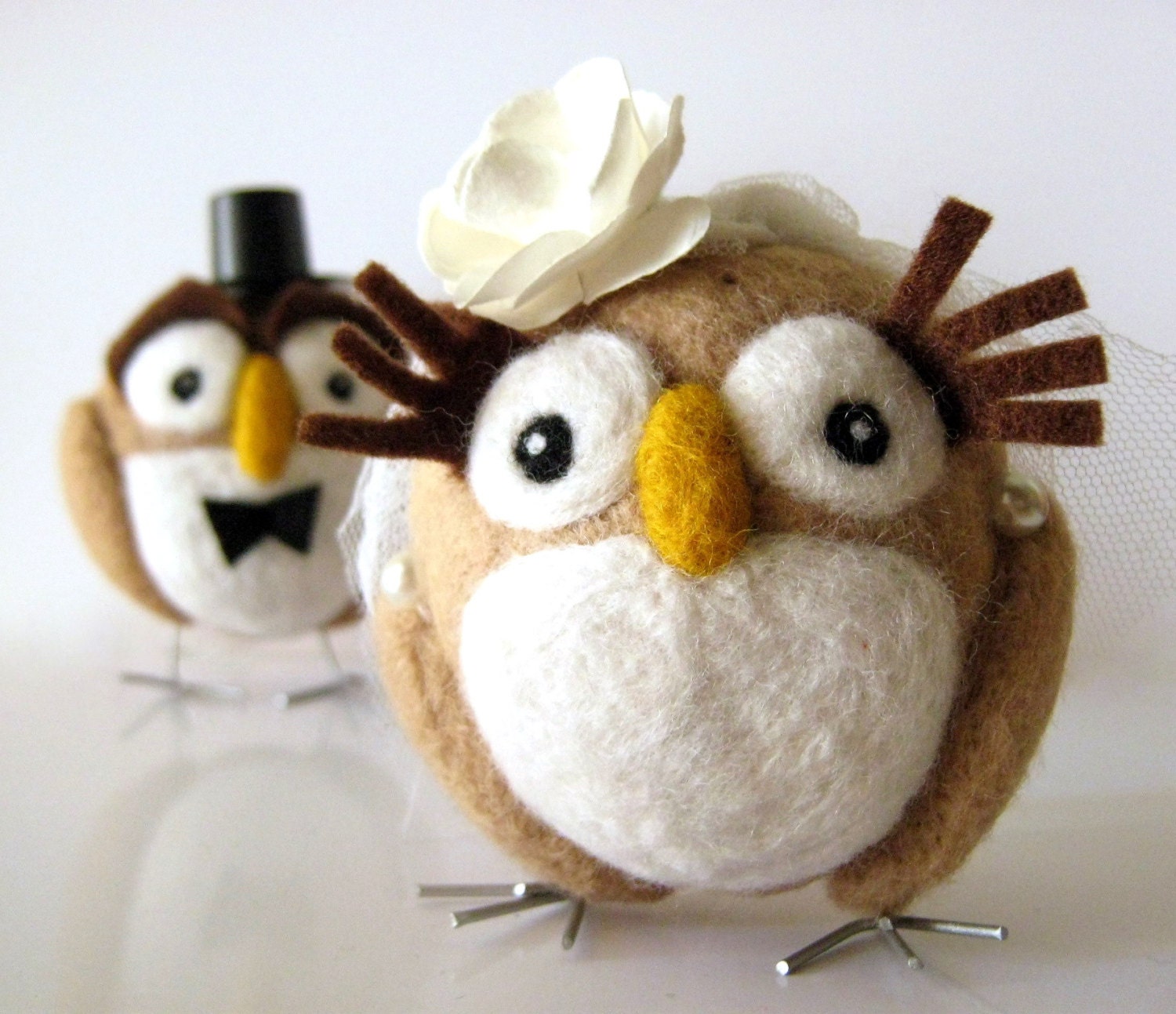 Felted Wedding Cake Topper - Needle Felted Hoot Couple - Wool Owls -