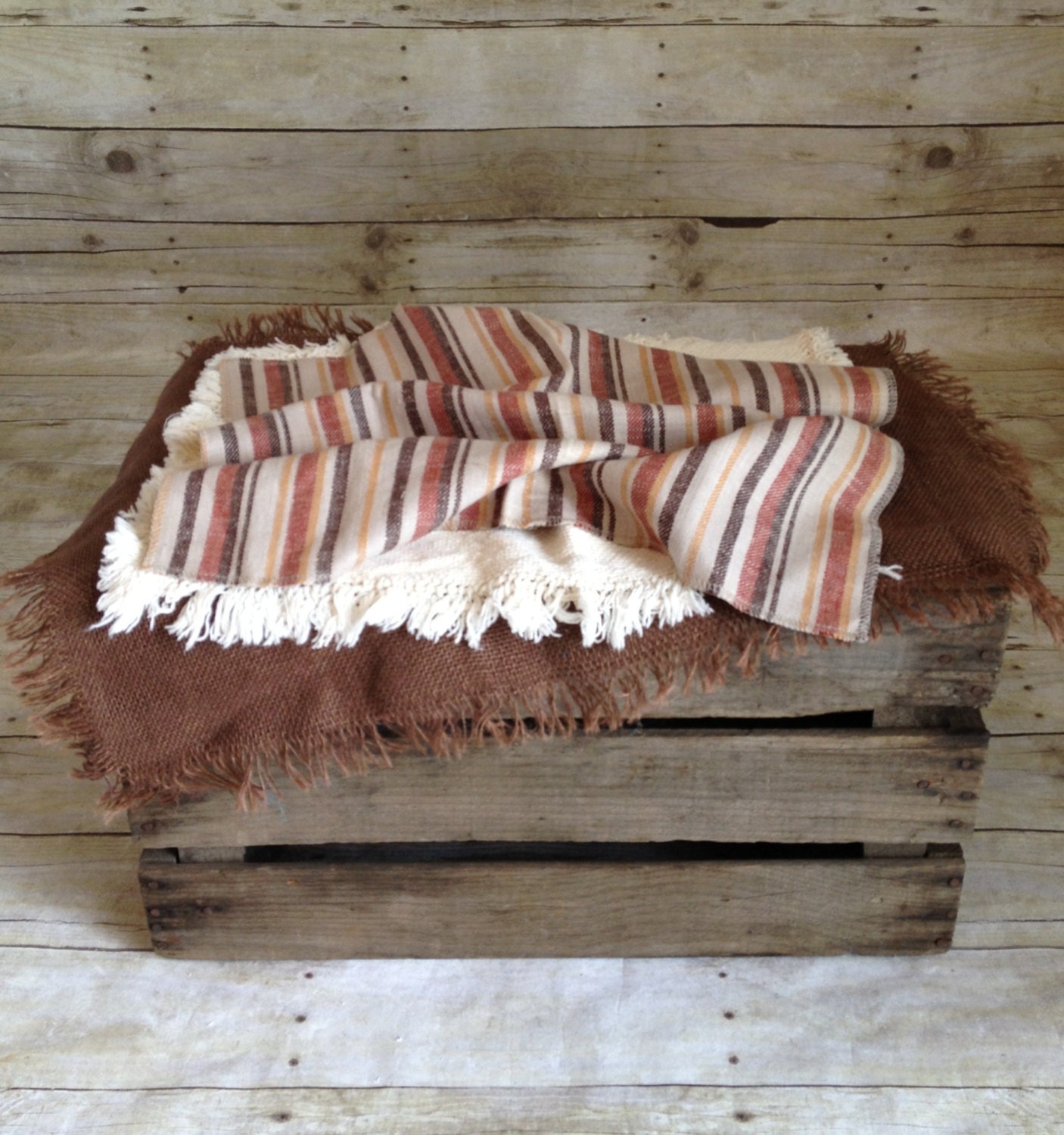 Brown Burlap and Stripes Layering Set Newborn Photography Basket Stuffer Prop Set Baby Boy