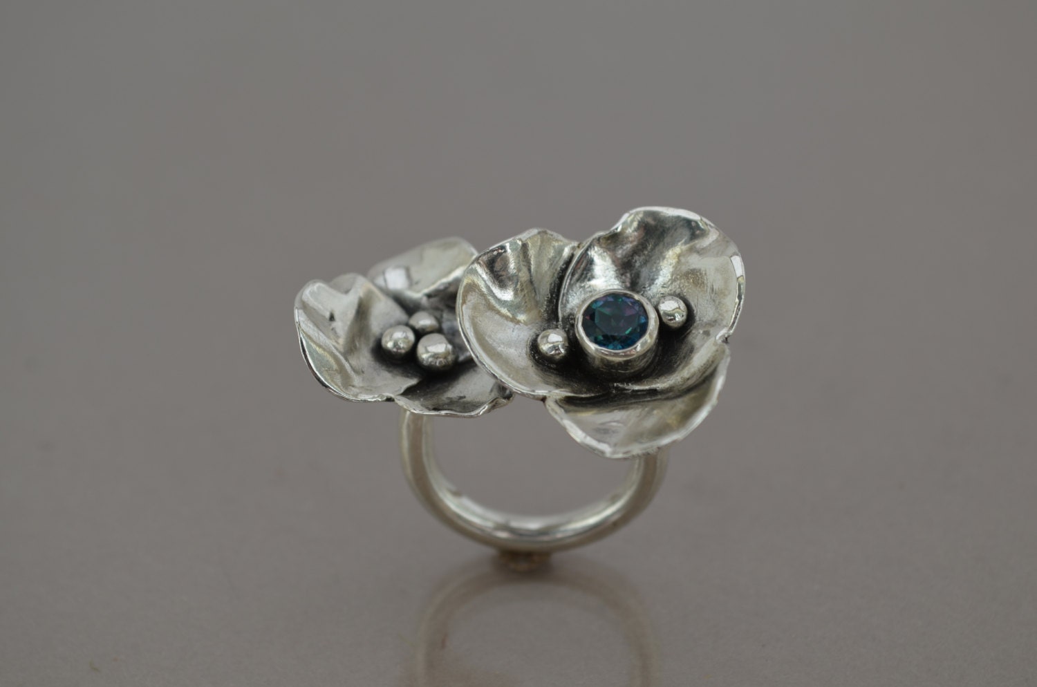 Sterling Silver Double Blossoms Ring