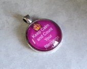 Keychain Purse Dangle Fob Round Silver Keep Calm and Count Your Blessings Purple