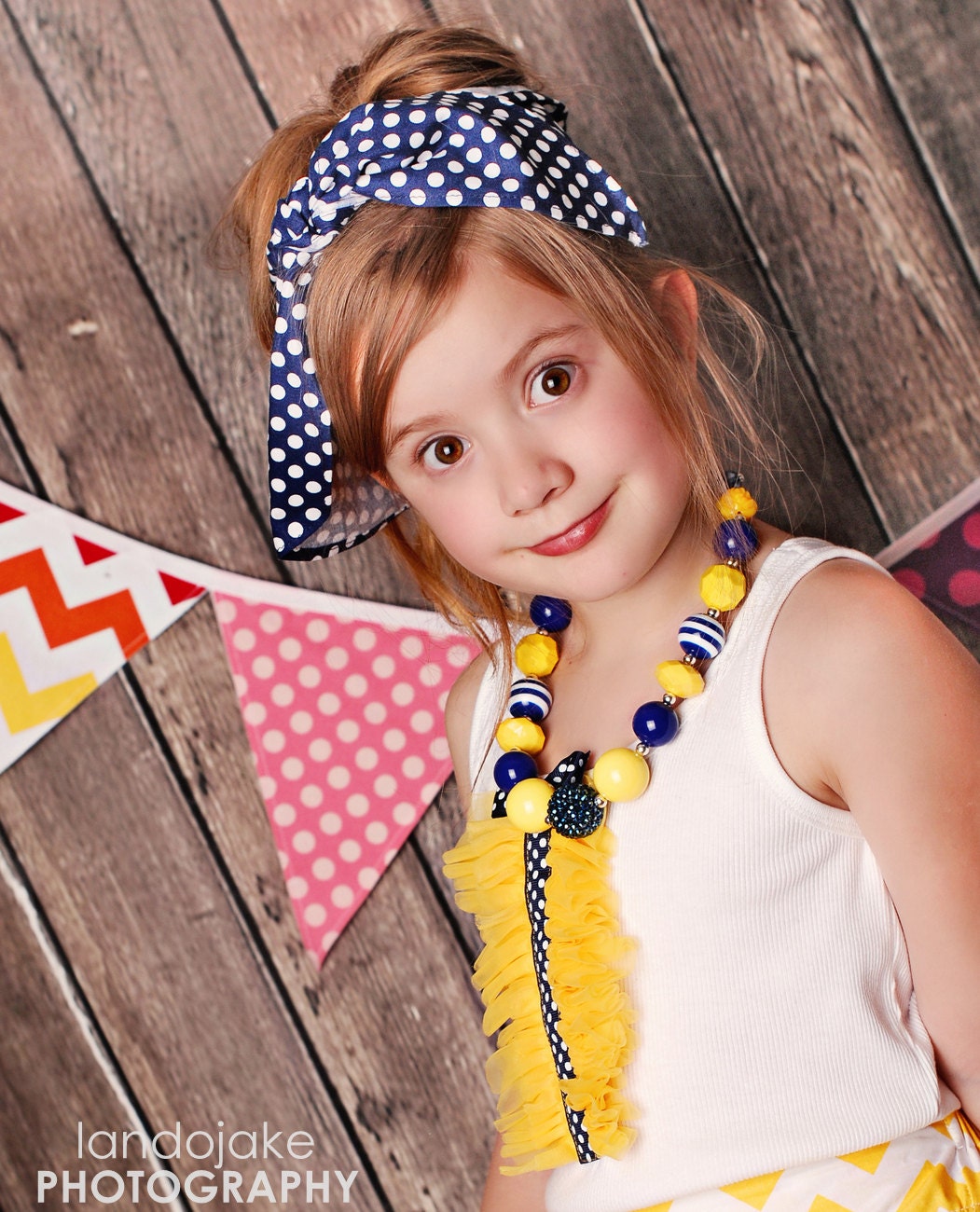 Made to match the Navy Dot & Lemon Drop by 3lp Couture Chunky Necklace for girls