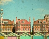Promenade - Seaside photography, architecture photography, coastal art, beach huts, colorful print, gift for him 8x8 print
