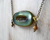 Grayed Jade Necklace - Teal Blue-Green Pendant - Metallic Bronze Czech Glass - Gift Box - Pantone Spring 2013 - MySelvagedLife