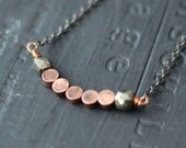 Petite Rustic Copper Necklace - Geometric, Rustic, Boho - Mixed Metals, Oxidized Silver, Metallic - Faceted Pyrite Cubes - Gift Box