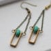 Geometric Brass Earrings - Turquoise Czech Glass - Antiqued Brass Chain with Vintage Connectors - Spinner Earrings