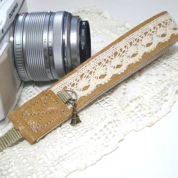 Zakka leather camera straps / wristlets  - Romantic lace with Eiffel Tower charm (LIMITED EDITION)