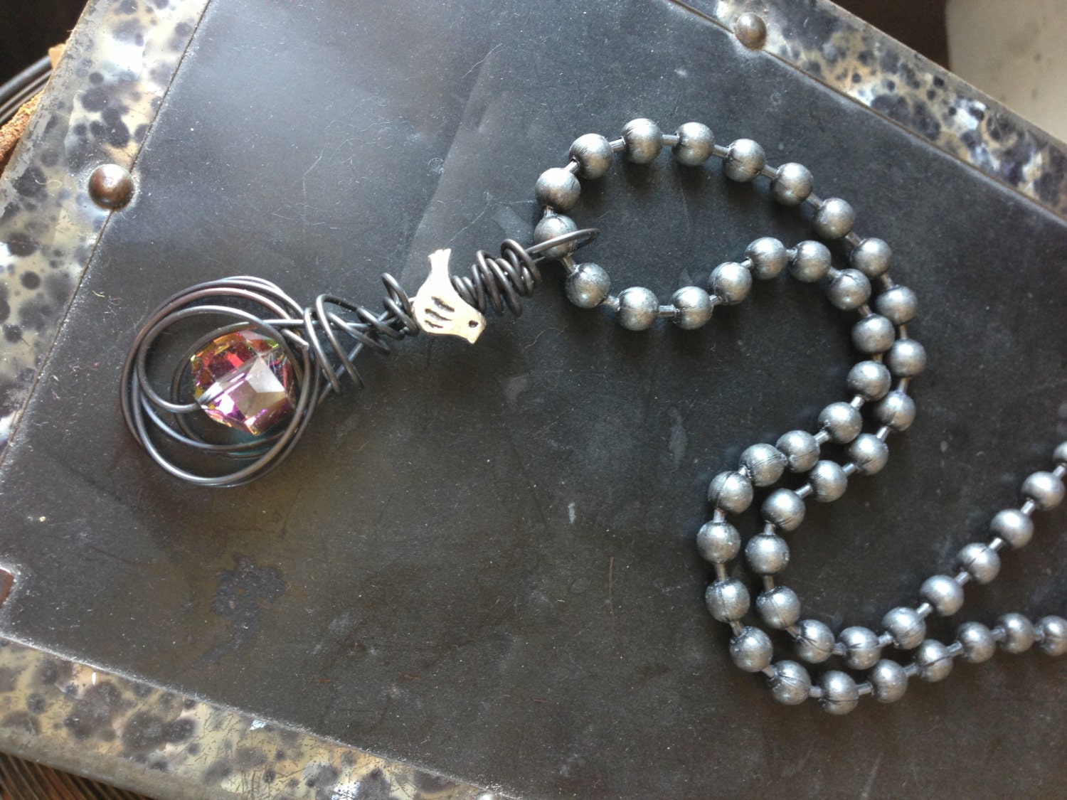 Wired Bird Spring Flyaway  Necklace by Kris Lanae