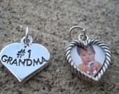 Sterling Silver Heart Charms- Number 1 Grandma, Photo Charm