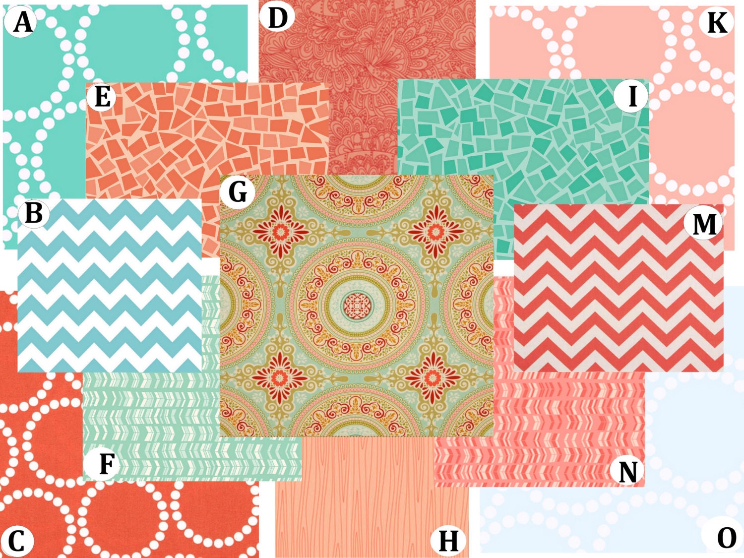 Coral and Aqua Custom Crib Bedding (Coral and Aqua Delight)