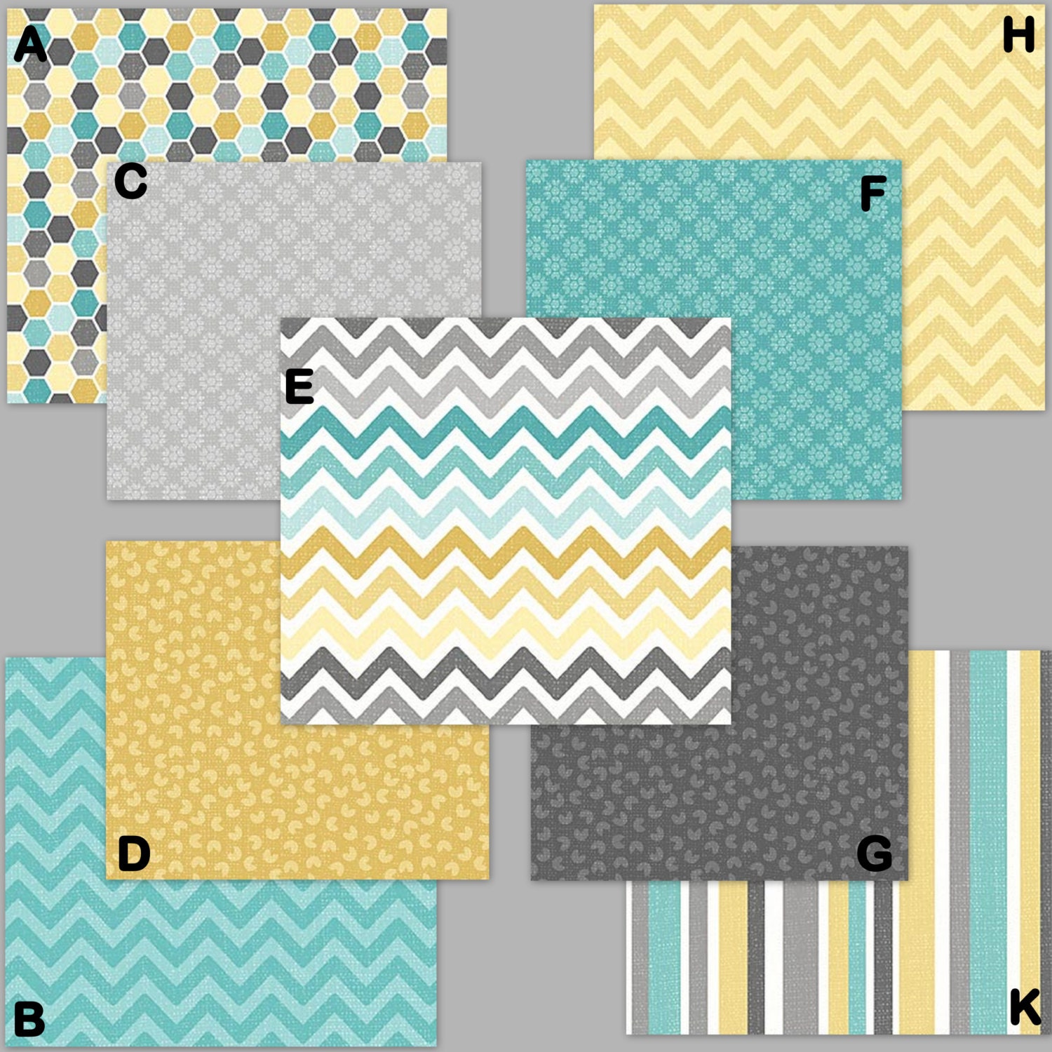 Gray, Yellow and Aqua Custom Crib Bedding YOU DESIGN - Seascape Skyline