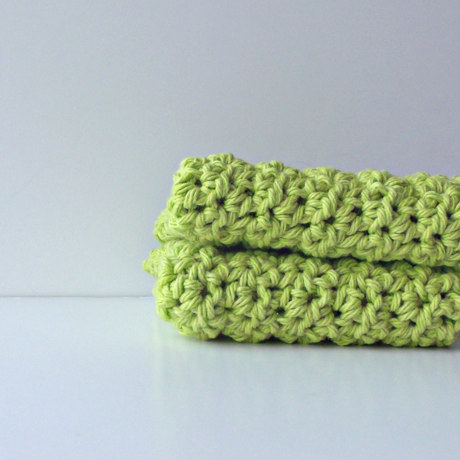 Cotton Washcloth Set / Crochet Wash Cloth Facial Cloth / Lime Green Cotton Crochet Face Cloth / Washcloth / Dishcloth - Set of 2