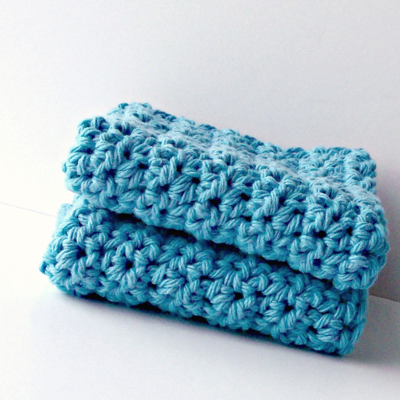 Turquoise Blue Cotton Washcloth Set / Crochet Wash Cloth Facial Cloth / Crochet Face Cloth / Washcloth Dishcloth