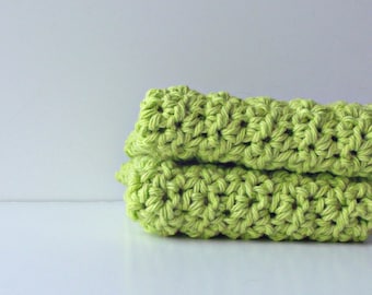 Cotton Washcloth Set / Crochet Wash Cloth Facial Cloth / Lime Green Cotton Crochet Face Cloth / Washcloth / Dishcloth - Set of 2