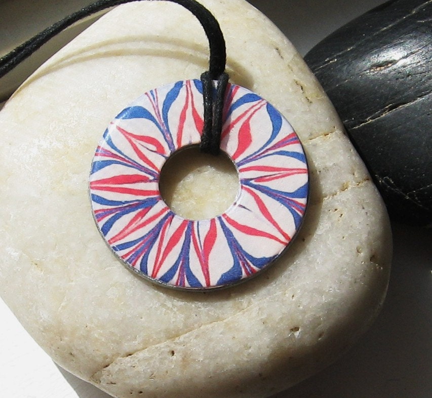 Stunning Firework Paint Splash Fourth of July Upcycled Papers Washer Pendnat Necklace Unique Gift