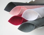 100% Wool Felt Fabric -  Pink and Grey Color Story - Pure Merino Wool Felt Supply for Sewing and Crafting