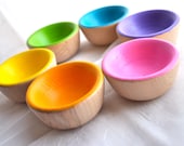 Wooden Toy - The ORIGINAL Bright Wooden Sorting Bowls (Set of 6), Educational Toy / Waldorf Toys
