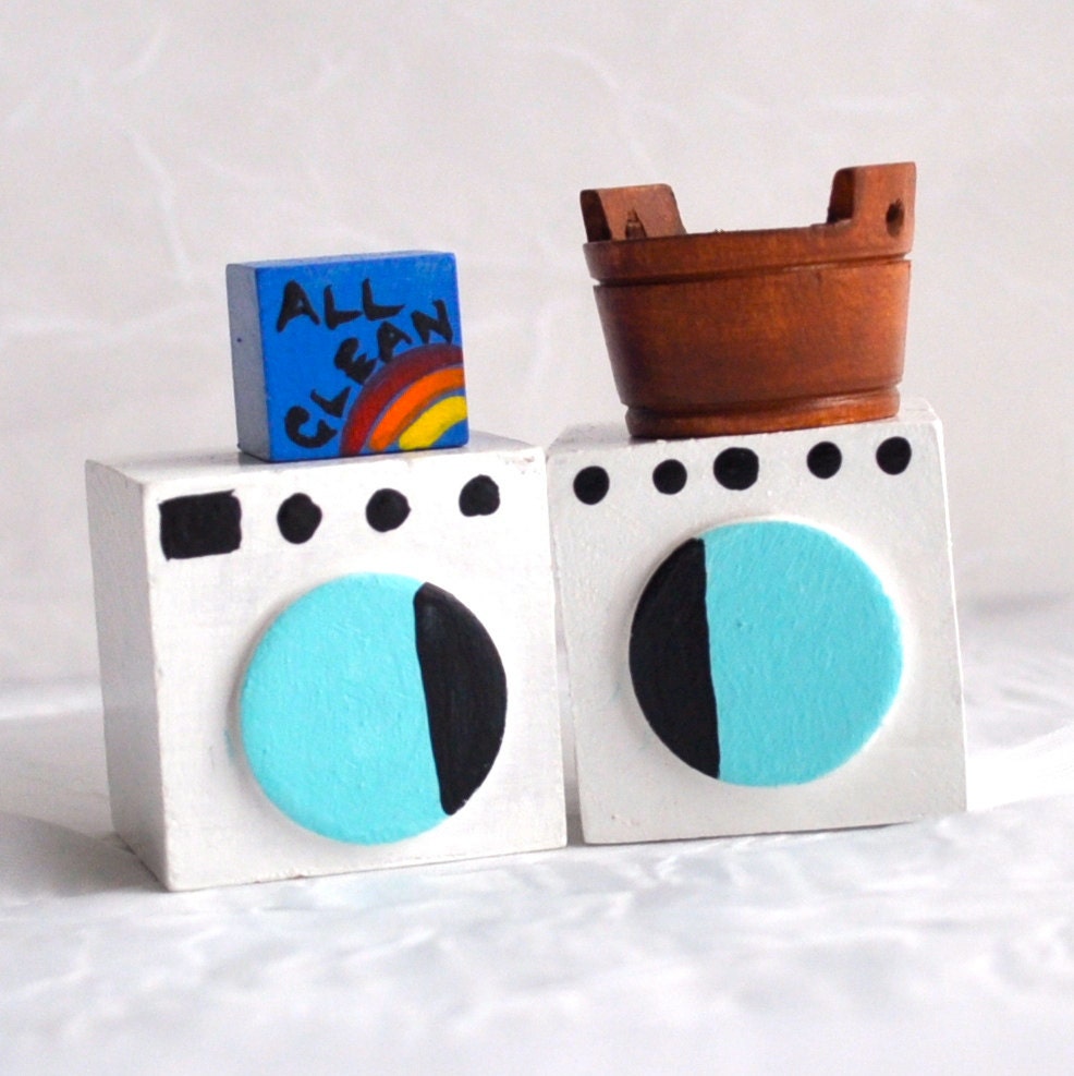Wooden Toy -  Dollhouse Laundry Room Set - Waldorf Toys