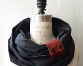 Chunky Black  linen circular infinity scarf