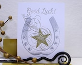 Letterpress Good Luck Blank Card Horseshoe Star