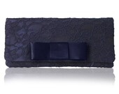 Navy lace Astrid bow clutch purse