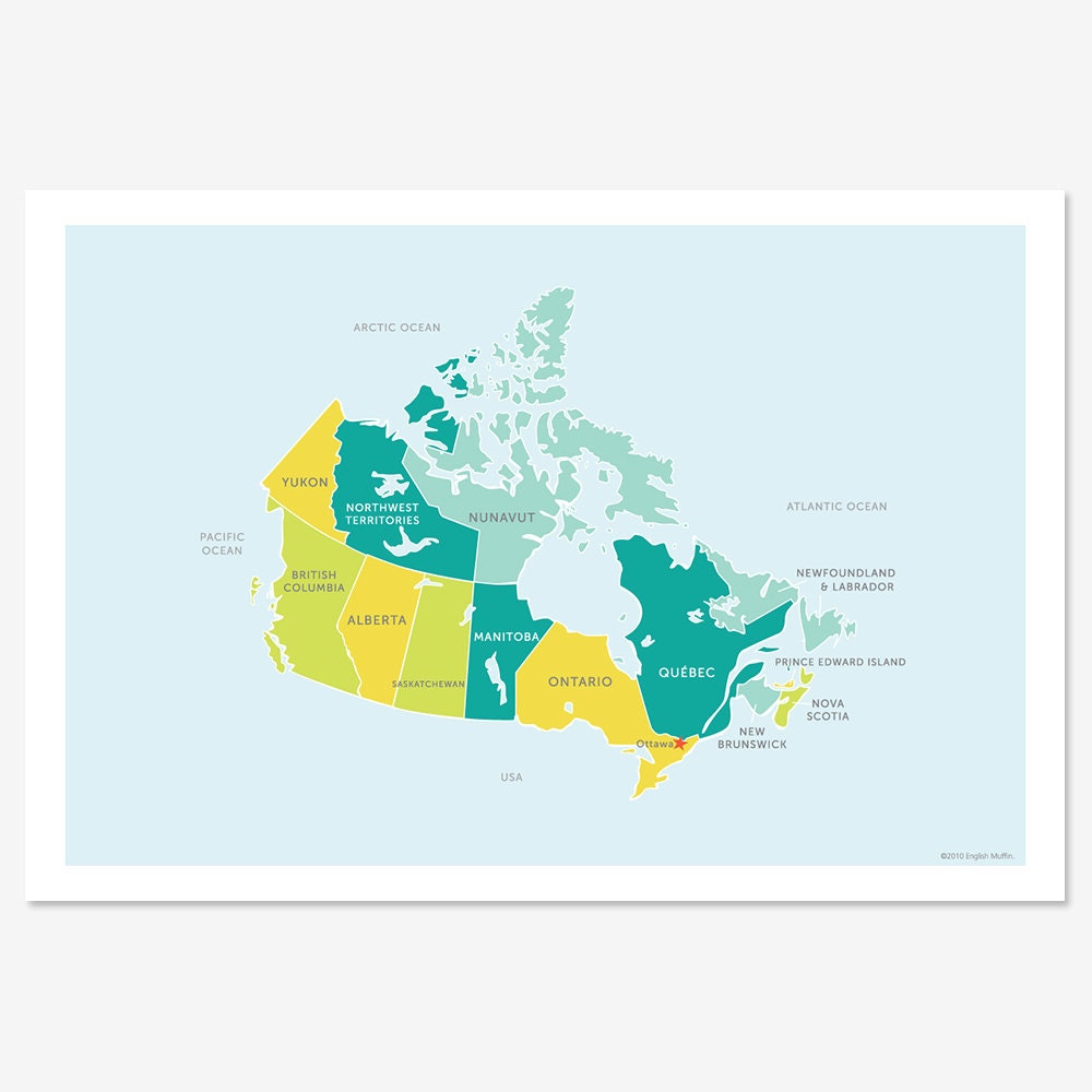 Map of Canada (blues and greens)