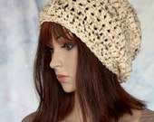 Creamy Oatmeal Unisex Warm Slouchy Hat in Super Soft Medium Thick Yarn for Him or Her