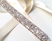 Floral Rhinestone Bridal Belt Sash or Headband - Custom Ribbon White Ivory Silver - Crystal - Wedding Dress Belt - Extra Long