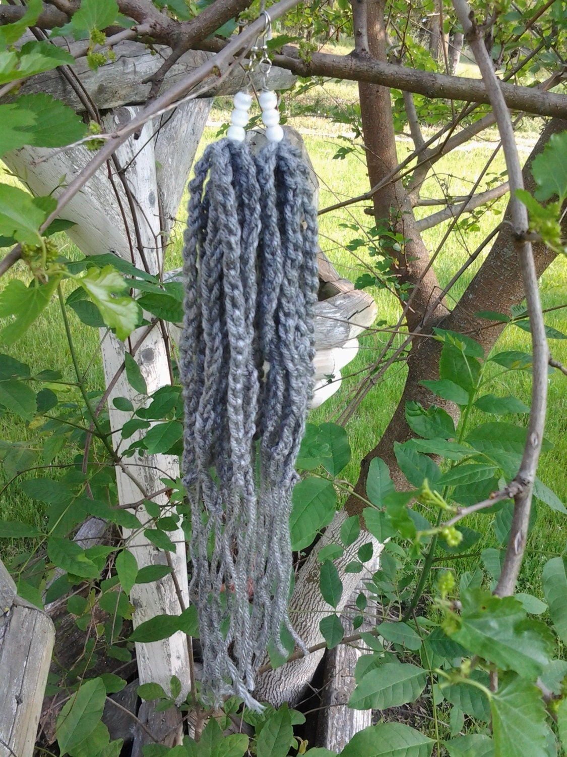 Super long Crochet Dangles with Cream Beads