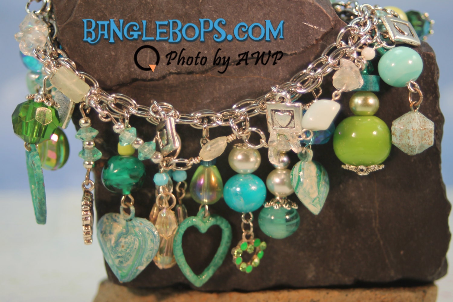 L119-Charm Bracelet -Calming Colors with Hearts