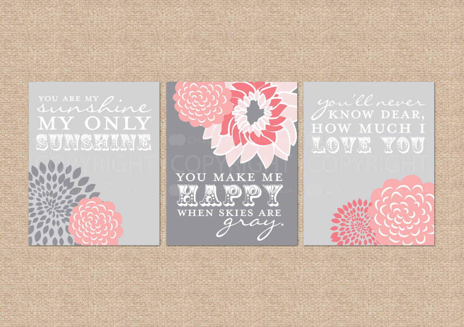 RESERVED for Chrissy - You are My Sunshine Nursery / Kids Room Giclée Art Prints, 3 Print Set, NOTES: 11x14
