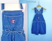 Patriotic Overall Shorts / 80s Denim American Flag Overalls