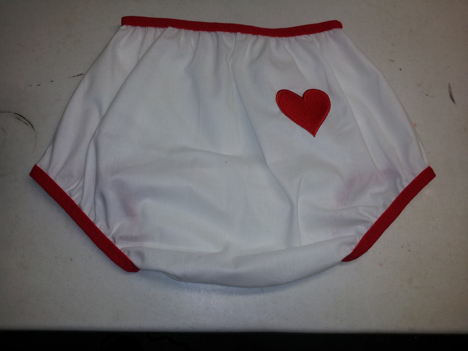 Adult Baby Bottoms - Red Heart on White - Your Size