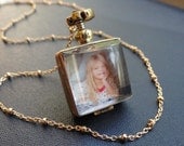 Double sided Glass Locket, Two photo locket, Sterling silver Satellite chain, Crystal clear locket necklace