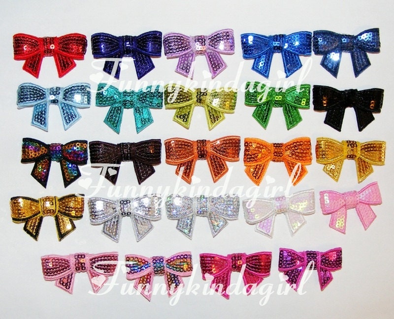2 Little Sequin Bow Hair Clips Pick a Pair from 30 Colors Custom Pink Ivory Silver Gold Green Blue Red Black Orange Barrette Ornament