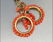 Victorian Coral Antique Earrings Hoop Gold Vermeil Antique Jewelry Vintage