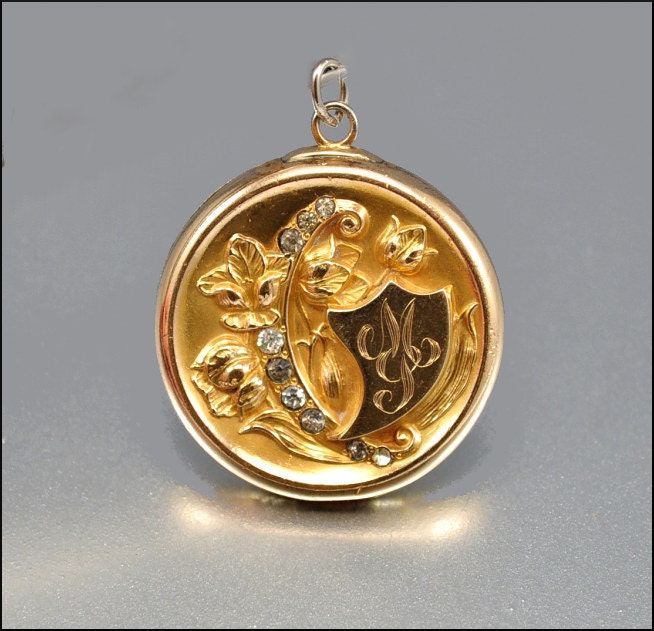 Victorian Gold Locket Rhinestone Antique Jewelry Monogram Victorian Jewelry