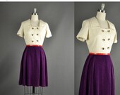 25% Off Sale Vintage 1960s Dress full skirt color block mod corduroy cotton double breasted 1960s day dress