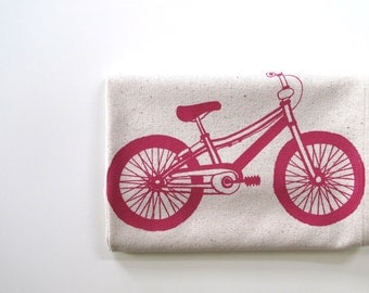 Bicycle Cotton Kitchen Towel Mountain Bike in Magenta Pink