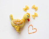Sweet Needlefelted Chicken, yellow, joyous and self standing, an adorable wool handmade toy for your child, little hen