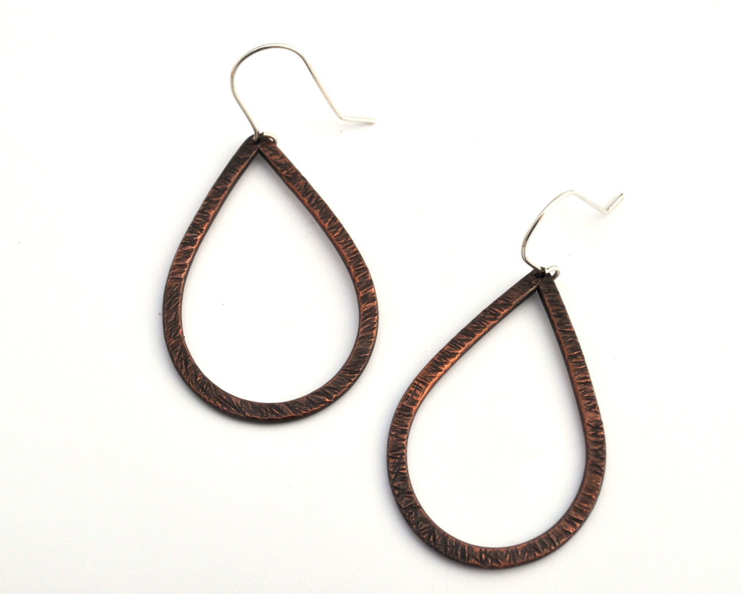 Chunky Textured Copper Teardrop Earrings - Copper Earrings