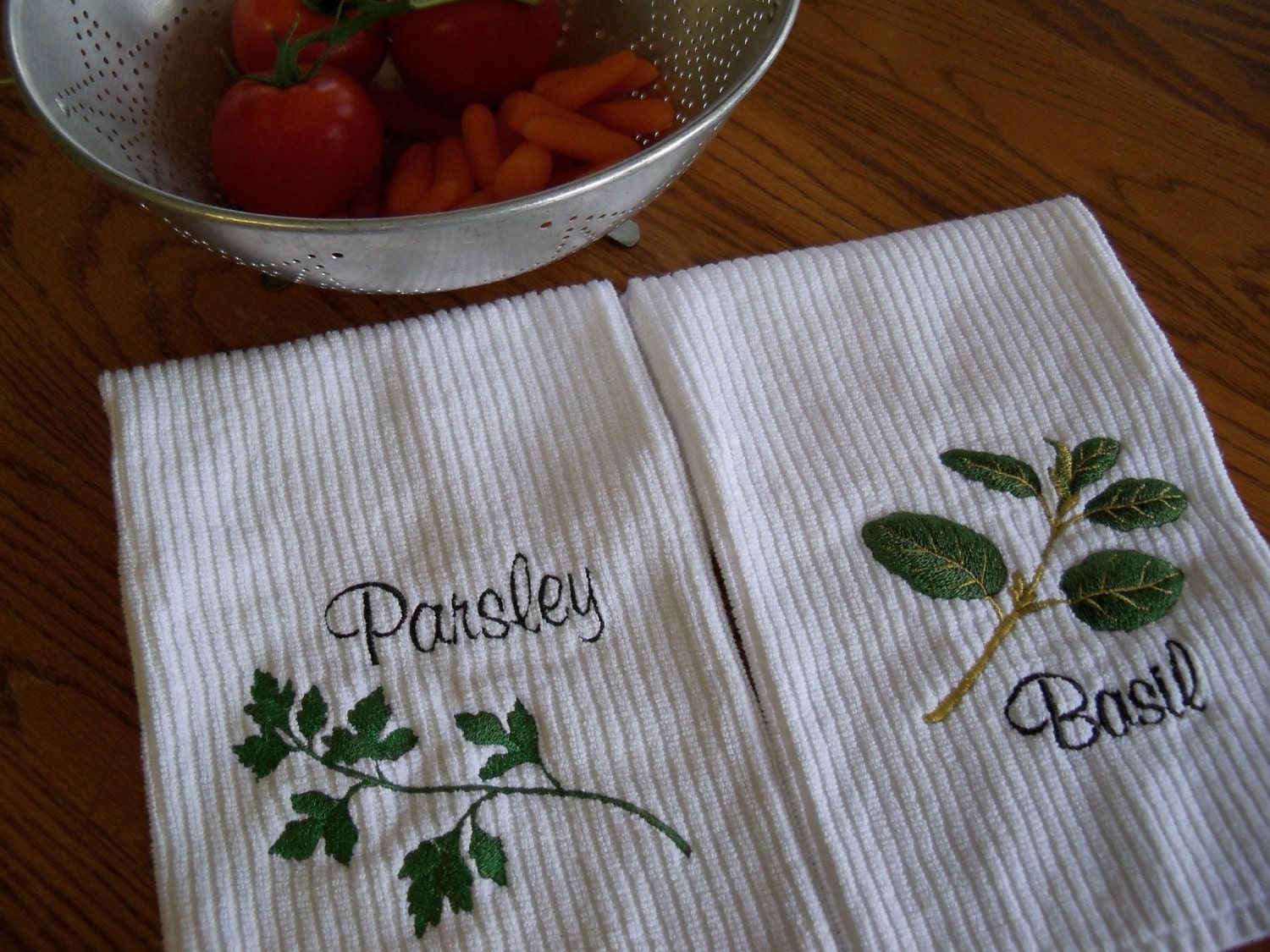 Kitchen Garden Fresh Herb Embroidered Dish Towels Handmade Housewares Wedding Gifts