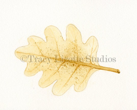 Yellow Oak Leaf - 5x7 ORIGINAL watercolor painting by Tracy Lizotte