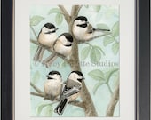 Bird Tree with Chickadees - 8"x10" archival watercolor print by Tracy Lizotte