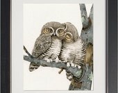 Owl Smooches - 8"x10" archival watercolor print by Tracy Lizotte