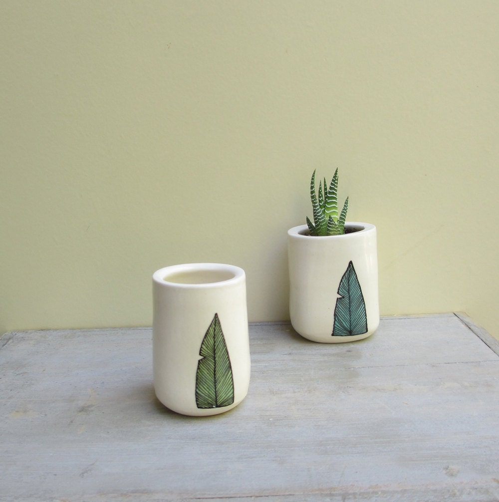 Cactus planter, mint green feather planter, spring garden tribal pot