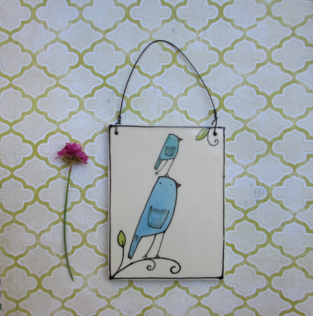 Bird tile, wall art, blue bird hanging tile for spring, garden art, nursery decor, Mother's day gift under 25